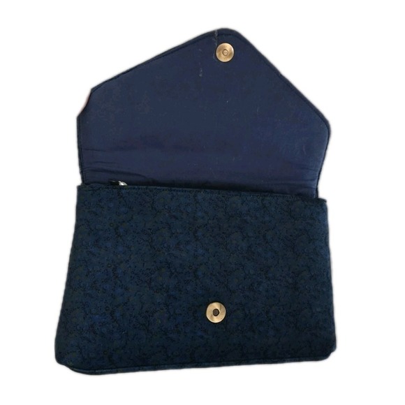 Anthropologie Velour Pearl strap Evening Cocktail Purse Black Blue Cottagecore - Picture 6 of 8